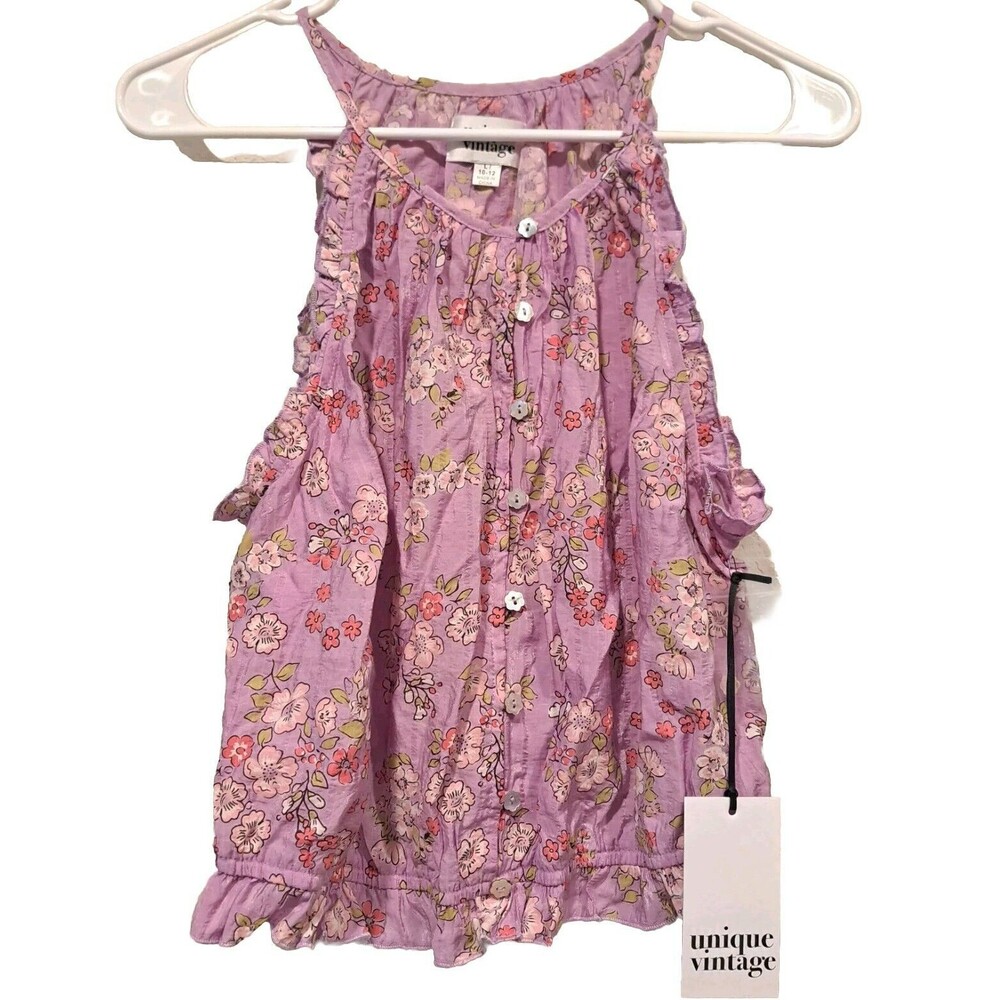 Unique Vintage Purple Stripe Floral Dream Weaver Halter Blouse Women L 10-12 NWT